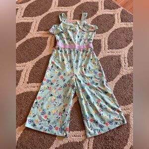 wonder nation Mint Floral Jumpsuit with Pink Waistband